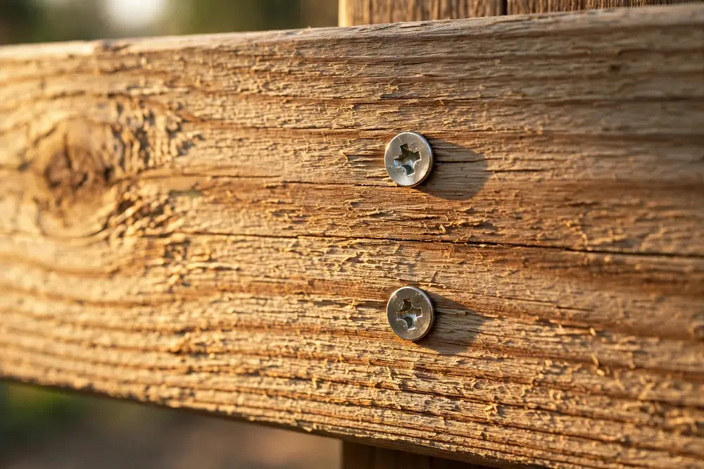 Fresh cedar fence boards with deck screws driven flush